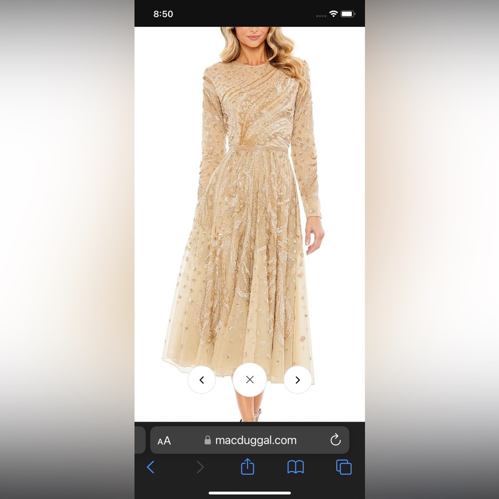 Stunning Dress Embellished Illusion High Neck Long Sleeve Dress
Latte / 2